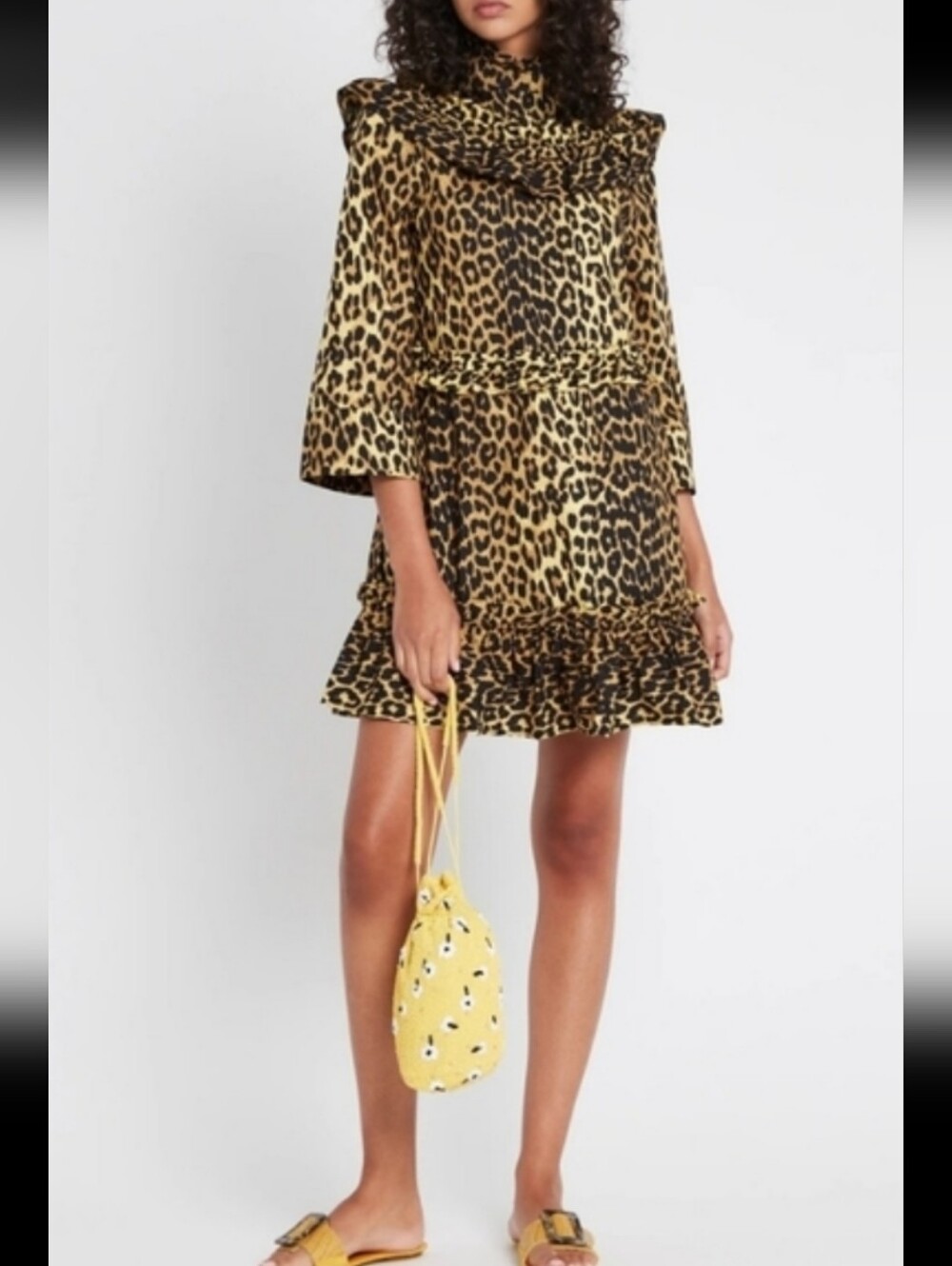 Ganni Leopard Print Ruffle Trim Mini Dress - Picture 12 of 13